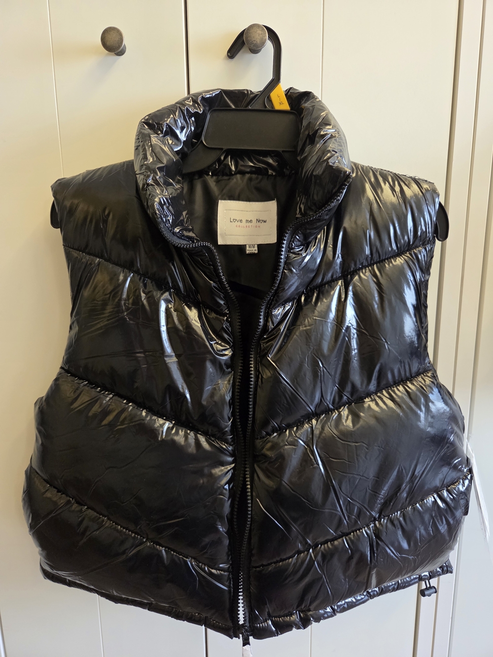 Love Me Now Black Shiny Quilted Puffer Vest
